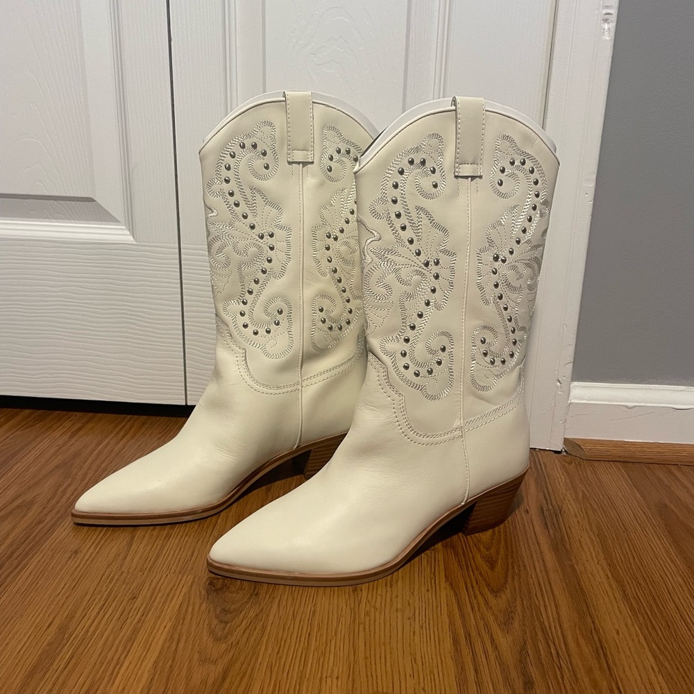 Dolce Vita Off White Leather Cowgirl Boot
